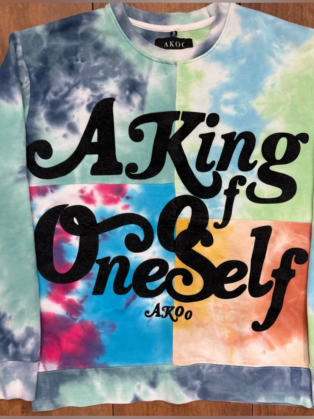 AKOO (A King of Oneself) Multicolor Patchwork Tie-Dye Graphic Sweatshirt Sz S